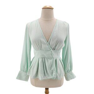 Something Navy Jacquard Wrap Surplice Peplum Mint Green Blouse Top Womens 1X